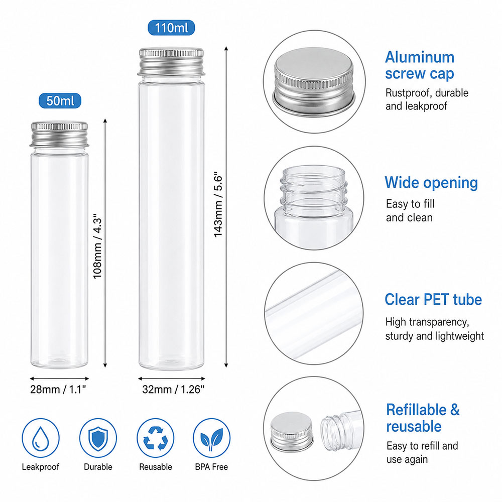 20pcs 50ml/100ml Clear Flat Tu - Wedding Souvenir ulasan dan harga