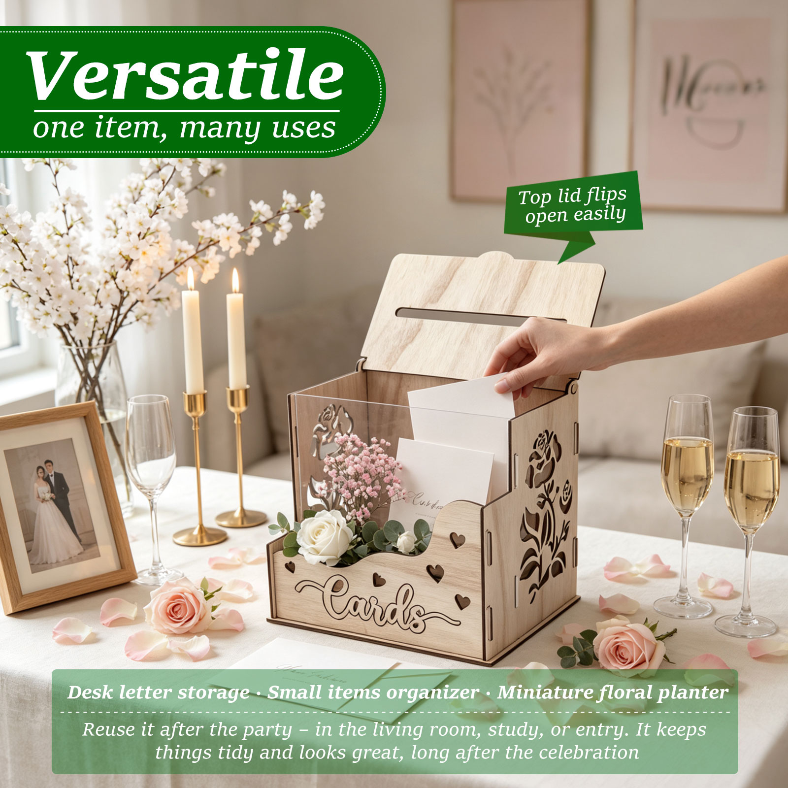 Wooden Party Card Box with Acr - Wedding Card Box ulasan dan harga