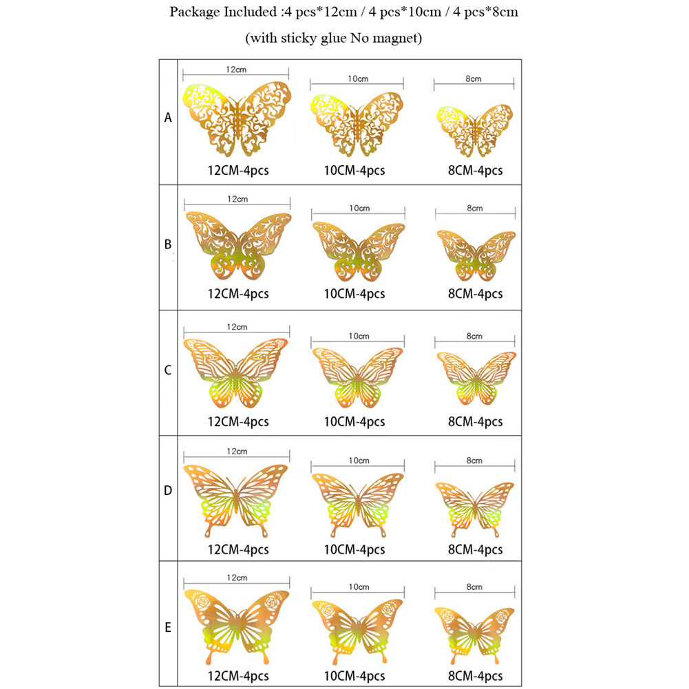 12 Pcs Gold 3D Hollow Butterfl - Wedding Package Gold ulasan dan harga