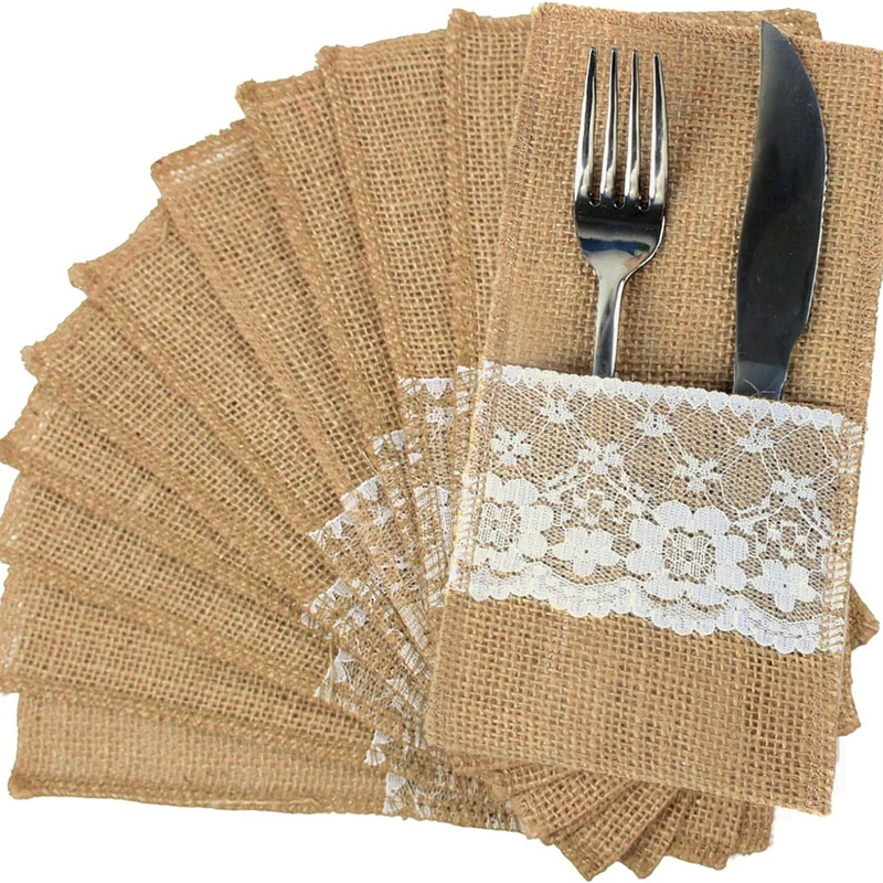 Burlap Lace Cutlery Pouch Hess - Wedding Supply Rentals ulasan dan harga