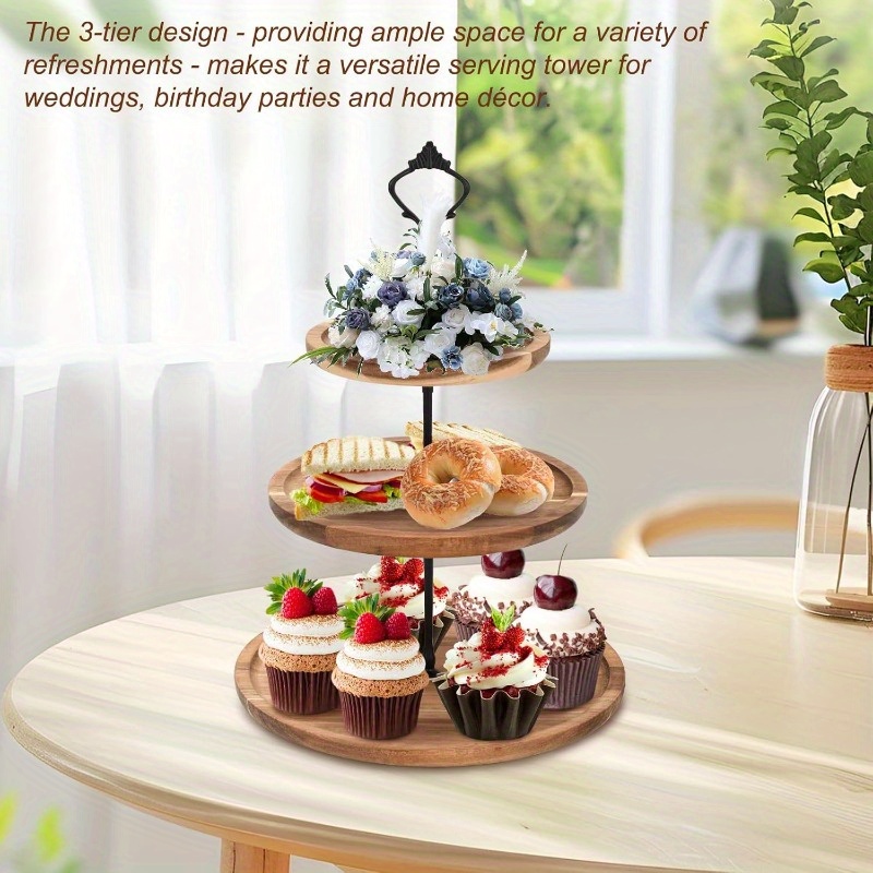 3Tier Cake Stand Acacia Wooden - Wedding Support ulasan dan harga