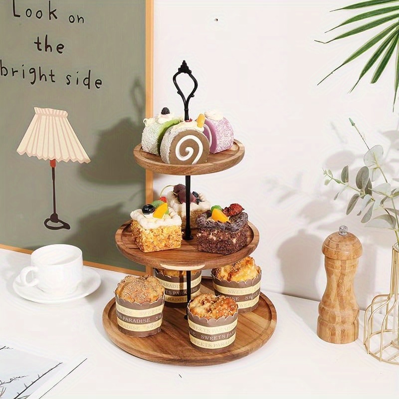 3Tier Cake Stand Acacia Wooden - Wedding Support ulasan dan harga