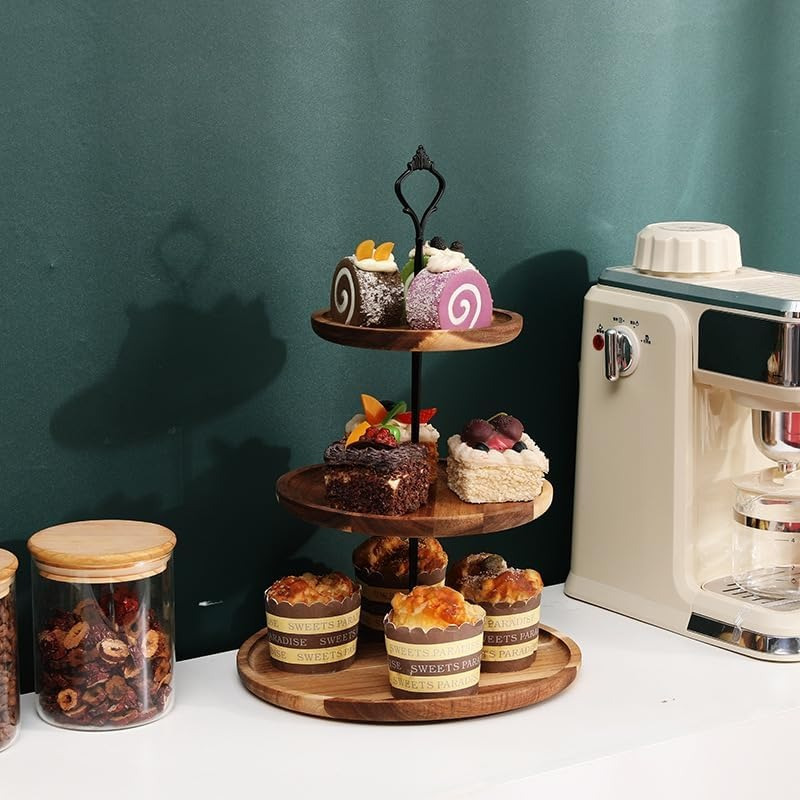 3Tier Cake Stand Acacia Wooden - Wedding Support ulasan dan harga