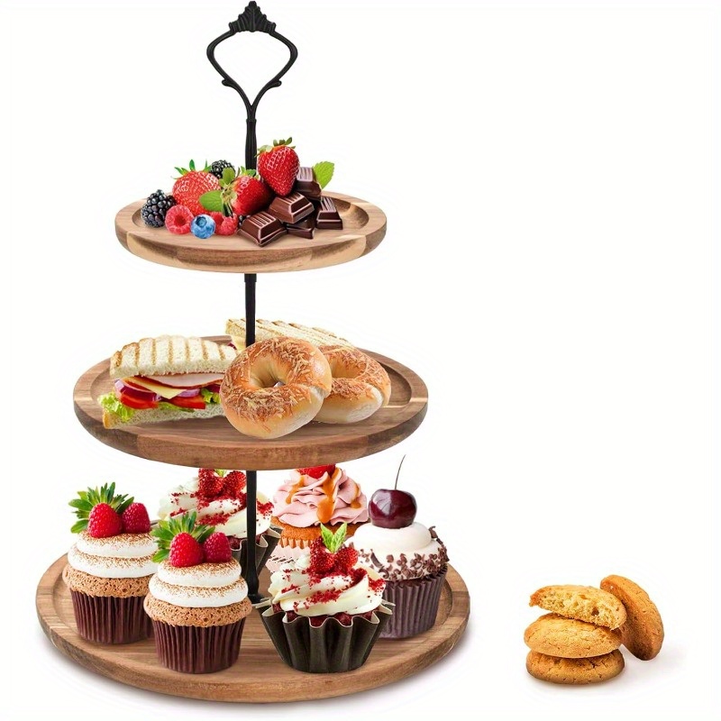 3Tier Cake Stand Acacia Wooden - Wedding Support ulasan dan harga