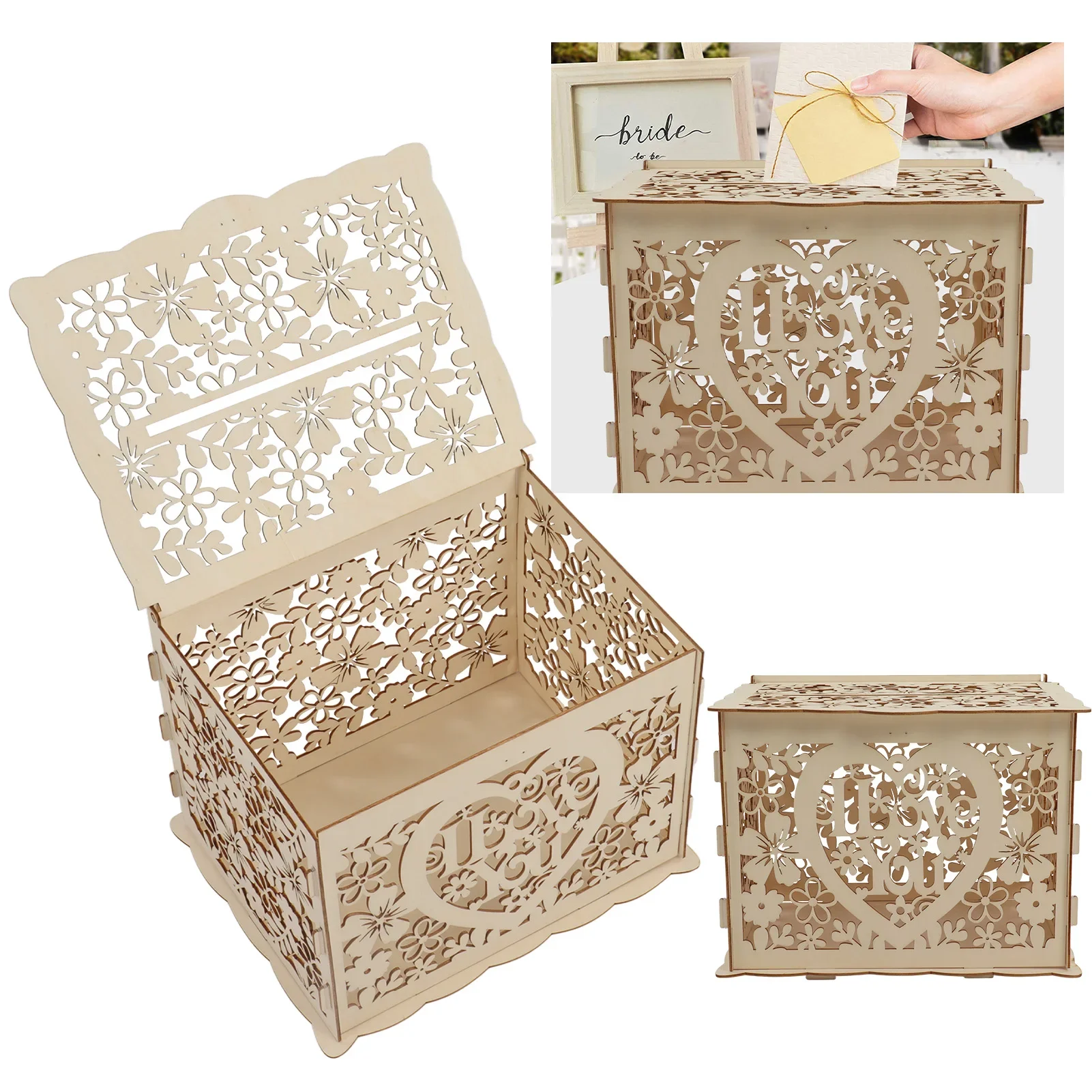 DIY Hollow Wooden Box Gift Car - Wedding Card Box ulasan dan harga