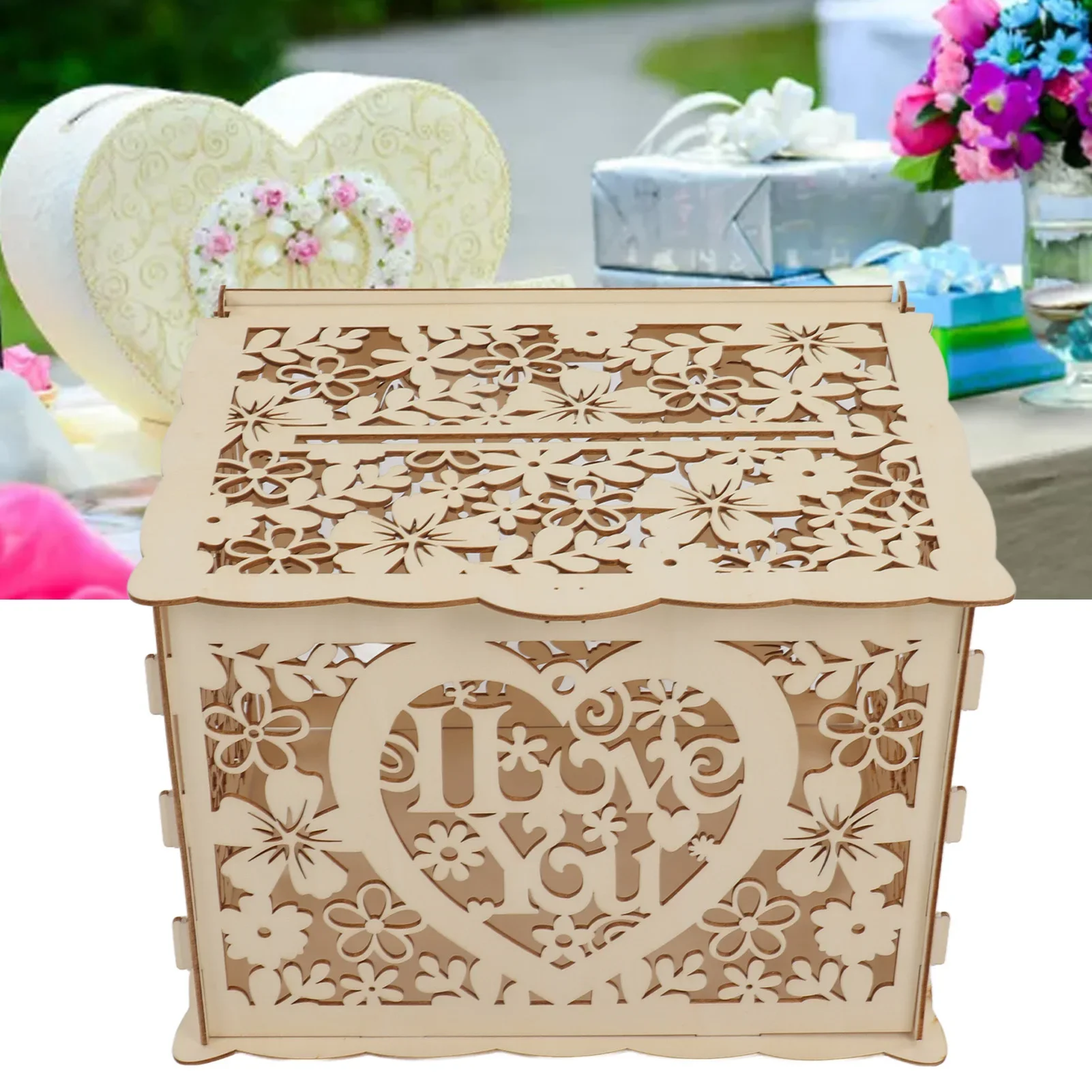 DIY Hollow Wooden Box Gift Car - Wedding Card Box ulasan dan harga