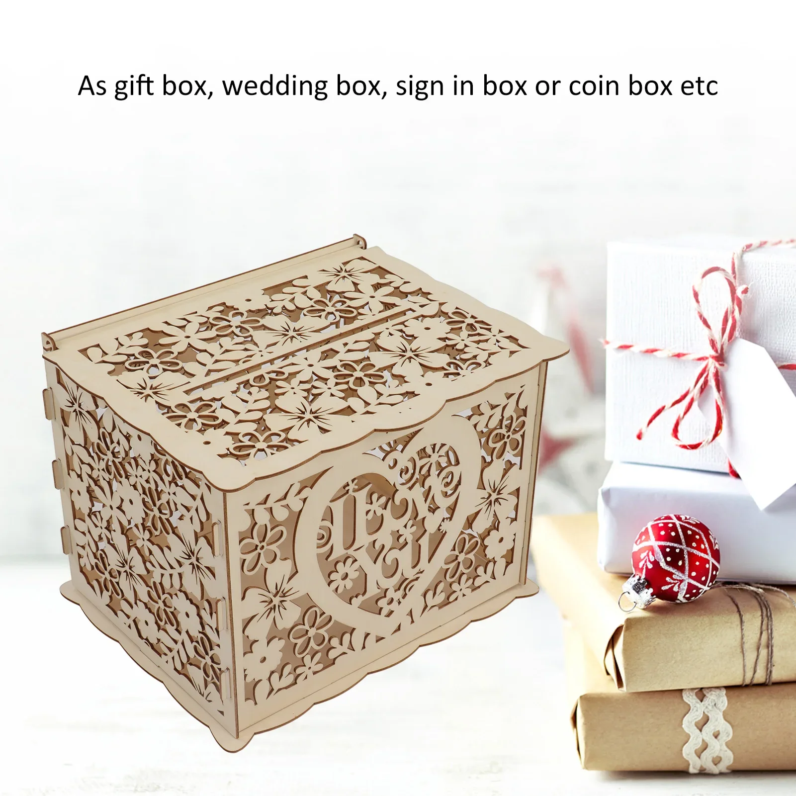 DIY Hollow Wooden Box Gift Car - Wedding Card Box ulasan dan harga