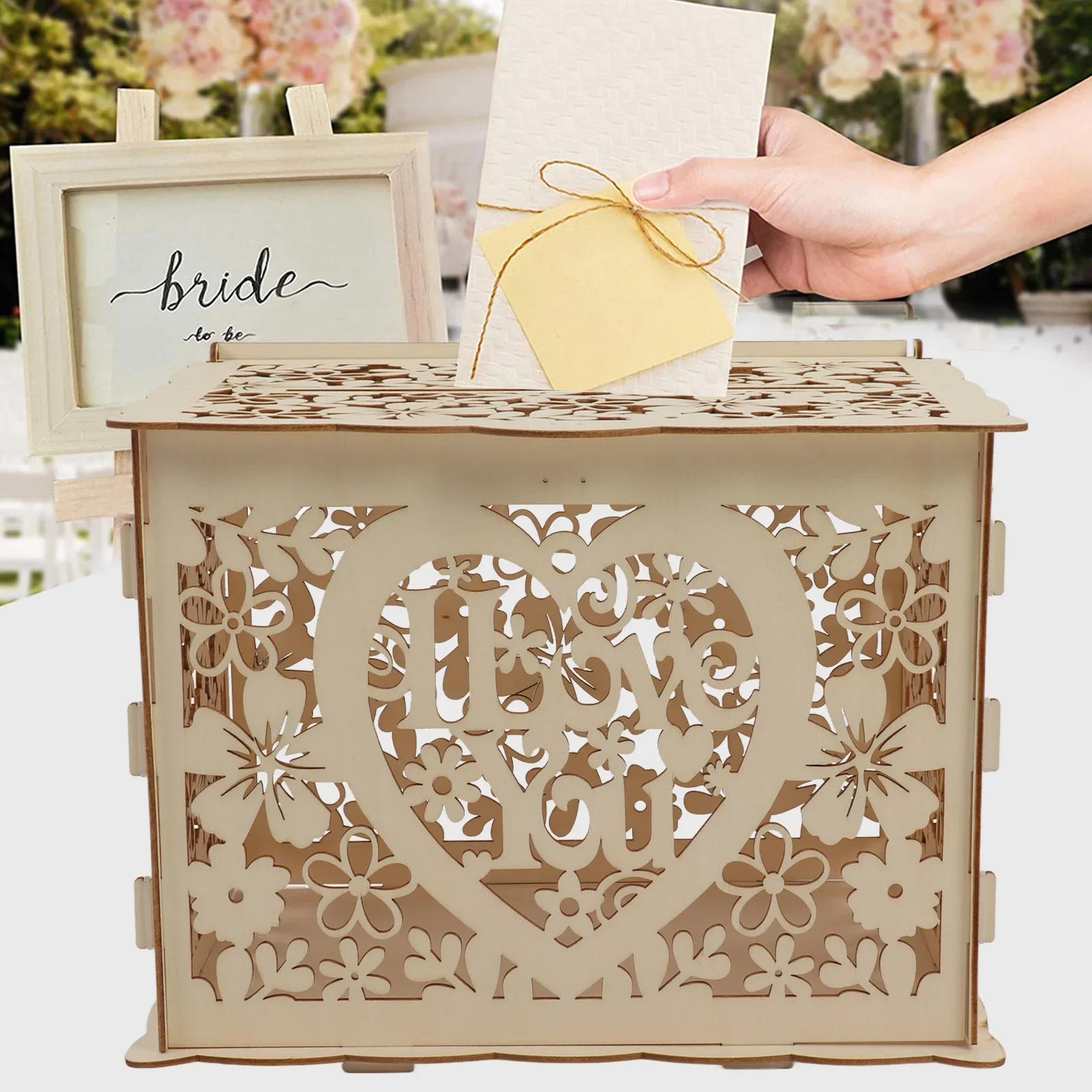 DIY Hollow Wooden Box Gift Car - Wedding Card Box ulasan dan harga